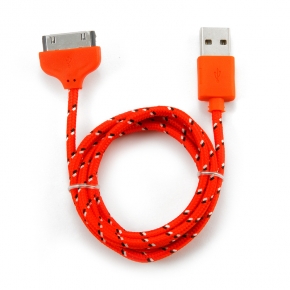 USB - Apple Dock Connector дата-кабель Konoos в нейлоновой оплетке 1 м, красный
